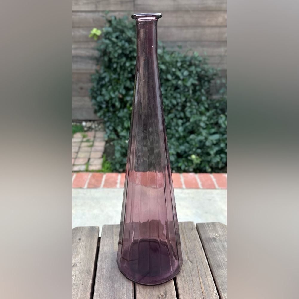 Vintage Mid Century Empoli Italian Amethyst Purple Ribbed Glass Genie Bottle